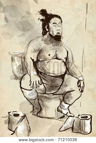 Sumo Fighter On The Toilet Bowl
