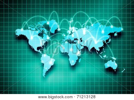 Background digital image of world map with connection lines