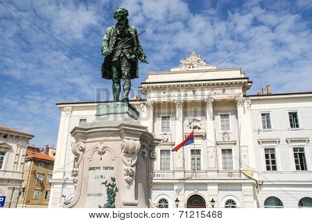 Old statue of Giuseppe Tartini in Piran, Slovenia