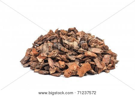 heap of pine bark isolated