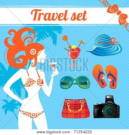 Travel and summer icon set, infographics for modern women