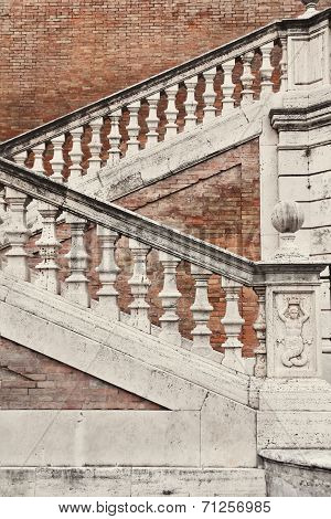 Staircase With A Balustrade In Old House, Rome, Italy