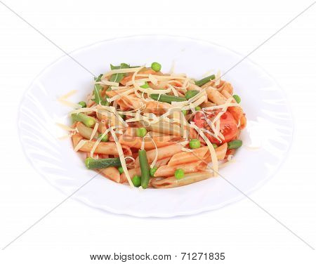 Pasta with french beans and parmesan.