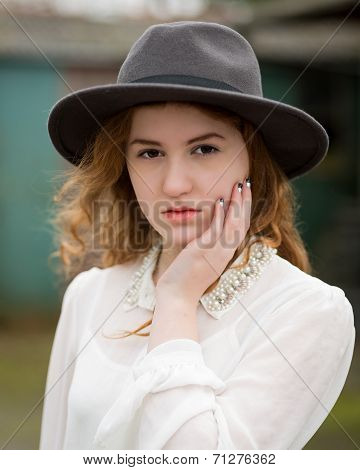 Beautiful Ginger Teenager In Front Of Stables