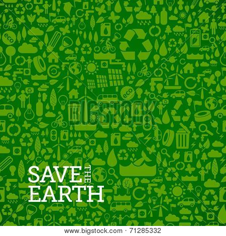 green eco background made of small ecology icons - vector seamless pattern