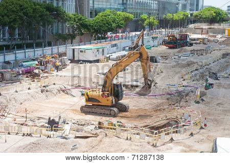 Hongkong-July 4,2014:the tractor in building site, Hongkong