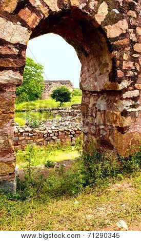 Ruins fragment of Tughlaqabad Fort in Delhi India
