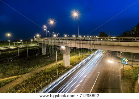 The Ring Road Interchange In St. Petersburg At Evening Illumination