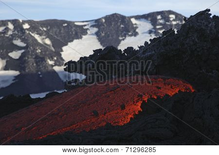 Molten lava flows