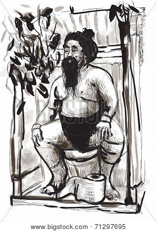 Sumo Fighter On The Toilet Bowl
