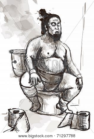 Sumo Fighter On The Toilet Bowl - Converted Vector