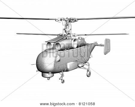 เฮลิคอปเตอร์ผ่าน backgrou สีขาว