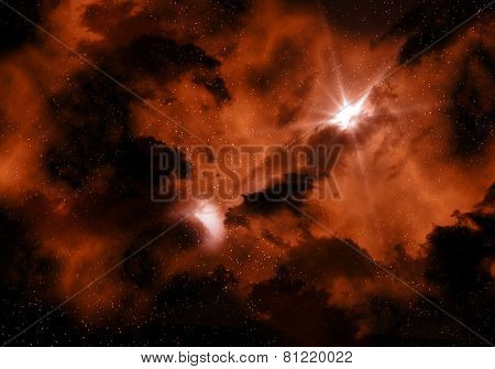 Space sky background with fiery sky