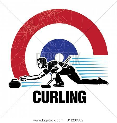 Curling sport. Vector illustration in the engraving style