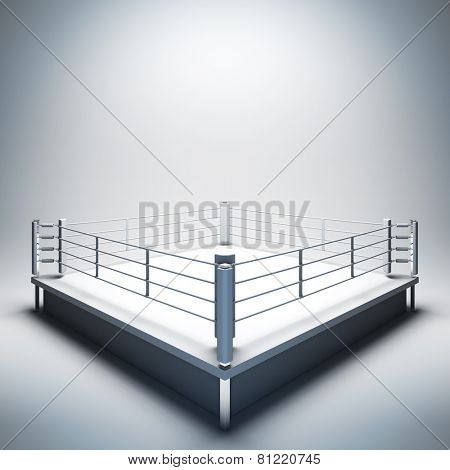 3d render illustration blank template layout of empty white boxing ring. Empty copy space to place your text, object, logo or photo boxers.