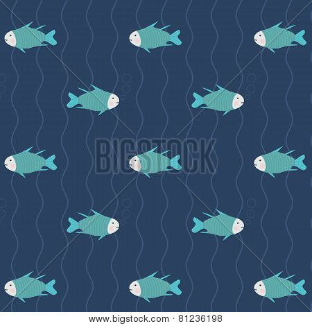 Seamless pattern many fish in blue water, background