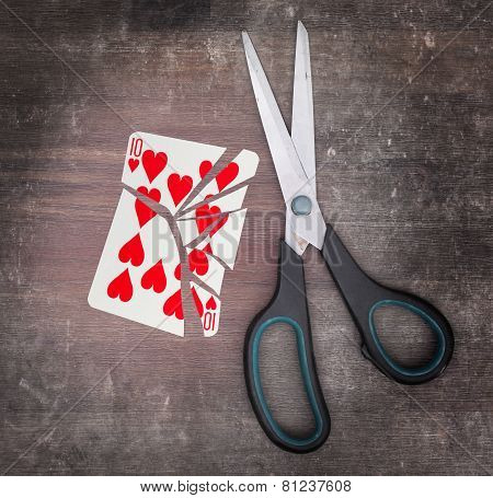 Concept Of Addiction, Card With Scissors