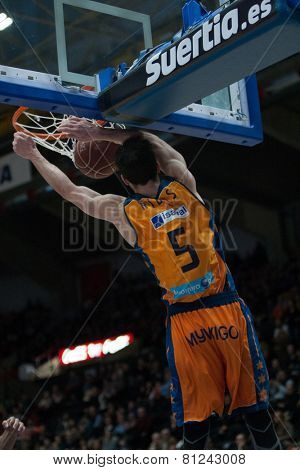 VALENCIA, SPAIN - JANUARY 24: Ribas during Spanish League match between Valencia Basket Club and UCAM Murcia at Fonteta Stadium on January 24, 2015 in Valencia, Spain