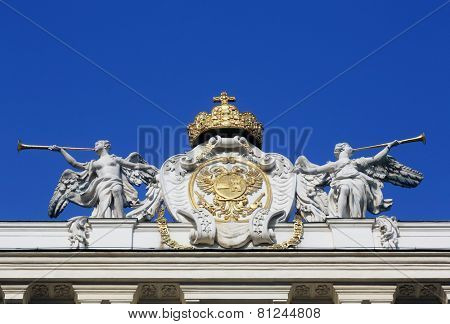 VIENNA, AUSTRIA - OCTOBER 10: Architectural decorations on Hofburg palace, Vienna; Austria. Hofburg was residence of Habsburg dynasty, rulers of Austro-Hungarian Empire. Vienna on October 10, 2014.