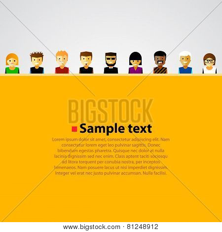 Bright background with happy cartoon people.