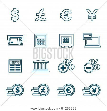 Financial And Money Flat Line Icons Set