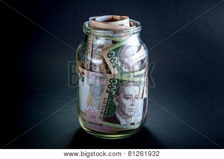 Ukrainian money in the jar