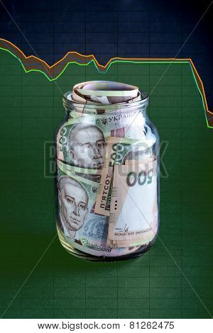 Ukrainian money in the jar