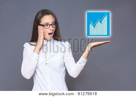 woman pointing her finger on imaginery button
