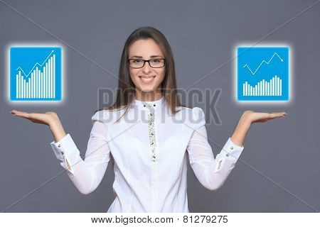 woman pointing her finger on imaginery button
