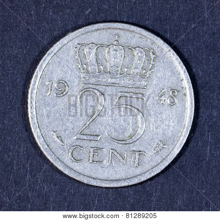 Twenty five cents isolated on white.