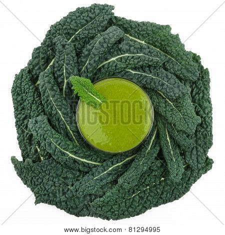 Green Smoothie With Kale Photographed From Above