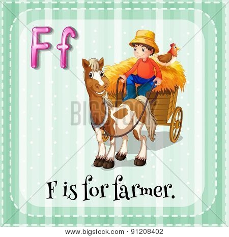 Flashcard letter F is for farmer