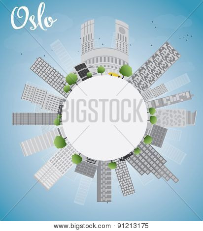 Oslo Skyline with Grey Building, Blue Sky and copy space