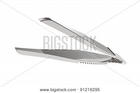 Metallic Tweezers Isolated On A White Background