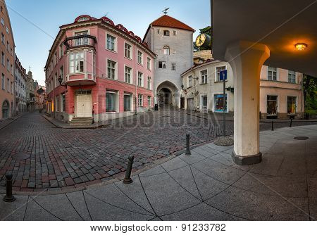 Tallinn Down Town And Tower Gate To The Upper Town, Tallinn, Estonia