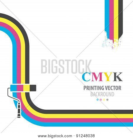 CMYK vector background. Print colors paint roller.