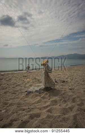Amazing Pyramid Of Stones On The Beach In Schinias, Attica, Greece