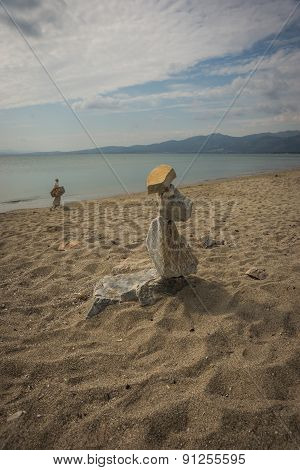 Amazing Pyramid Of Stones On The Beach In Schinias, Attica, Greece