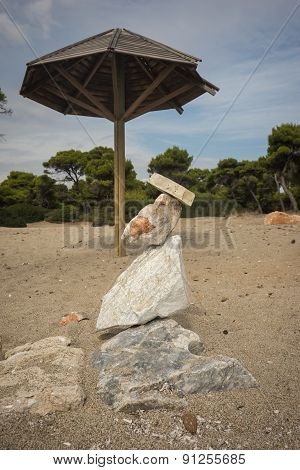 Amazing Pyramid Of Stones On The Beach In Schinias, Attica, Greece