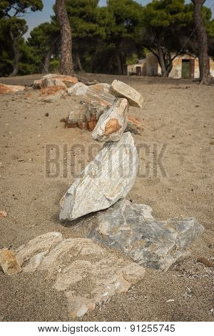 Amazing Pyramid Of Stones On The Beach In Schinias, Attica, Greece