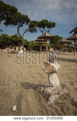 Amazing Pyramid Of Stones On The Beach In Schinias, Attica, Greece
