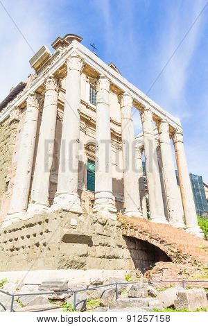 Temple Of Antoninus And Faustina In The Roman Forum In Rome, Italy