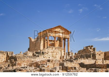 Ruins Of The Roman City Of Dougga. A Unesco World Heritage Site In Tunisia.