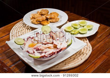 Delicious squid carpaccio plate