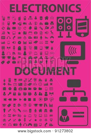 200 electronics, document icons set, vector