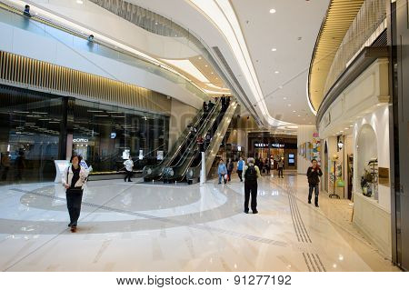 HONG KONG - APRIL 23, 2015: The PopCorn Shopping Malll interior. Hong Kong shopping malls are some of the biggest and most impressive in the world.