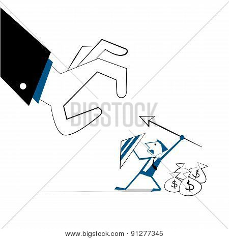Vector Illustration Businessman Protect Money Bags