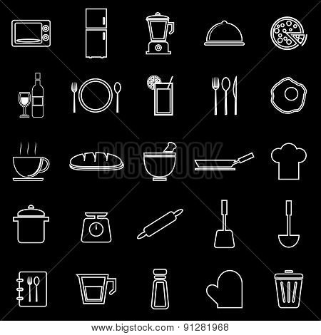 Kitchen Line Icons On Black Background