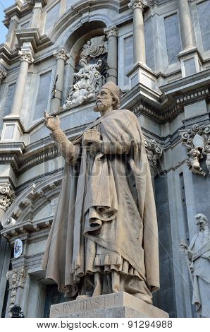 The Katania Duomo Facade Is An Example Of The Sicilian Baroque Architecture.