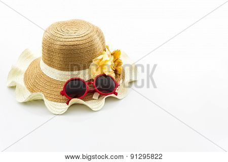 Woven Hat, With Red Sunglasses.